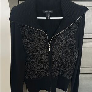 White House Black Market Black Sweater with Silver Detailing